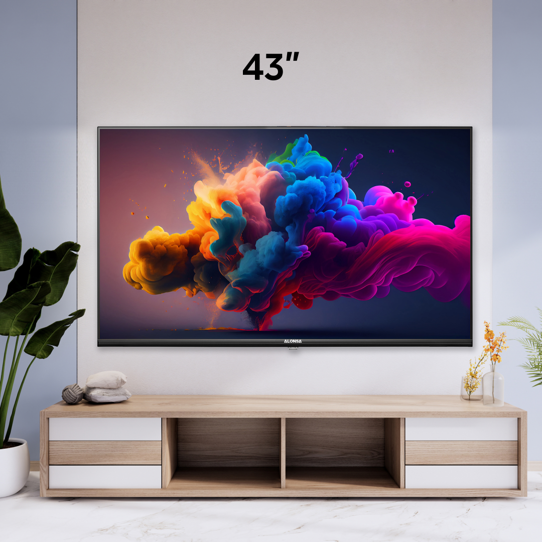 Alonsa 43 Inch TV 4K UHD Smart TV, With Dolby Vision HDR, DTS Virtual X, YouTube, Netflix, Freeview Play & Alexa Built-in, Bluetooth & WiFi Black