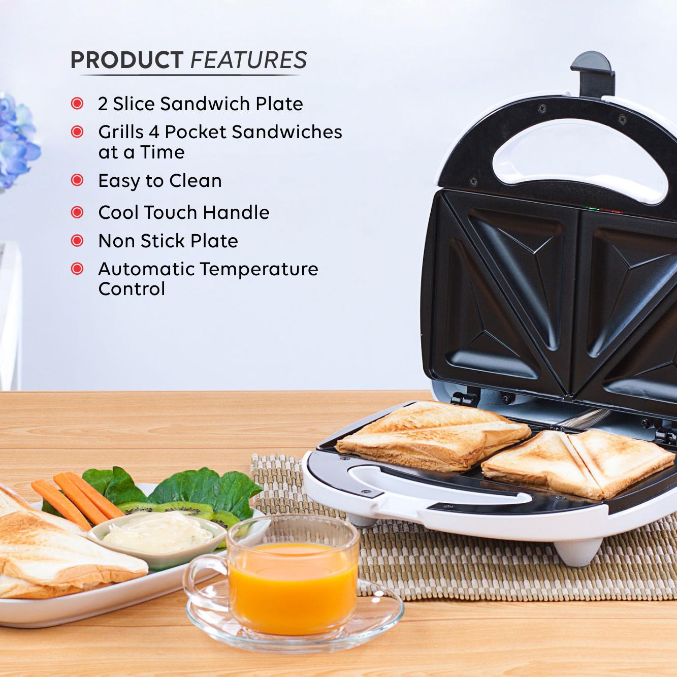 Sandwich Maker with Non-Stick Plates, 700W | Perfect for Breakfast