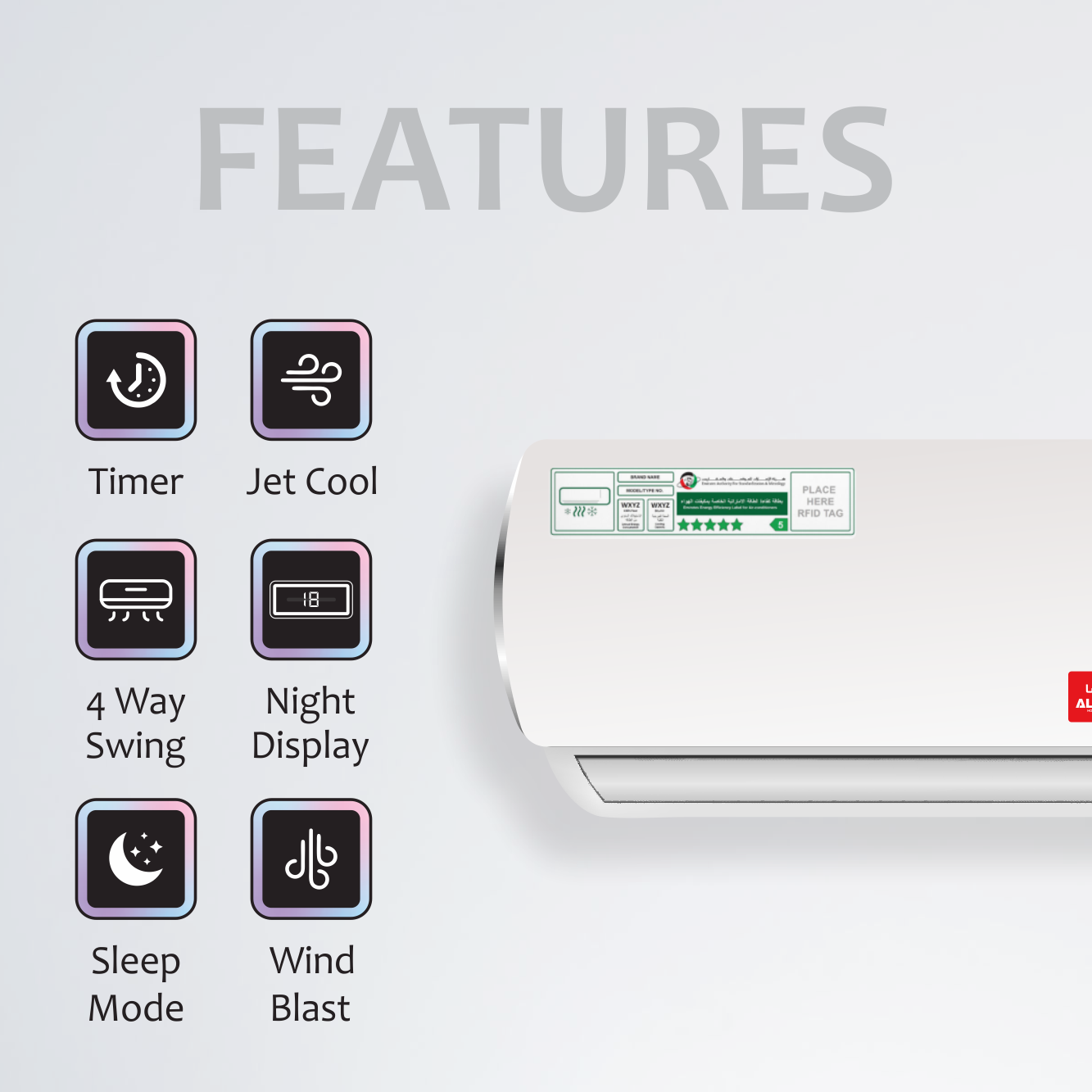 2.5 on Split Air Conditioner, 30000 BTU, Rotary Compressor, Turbo Cooling