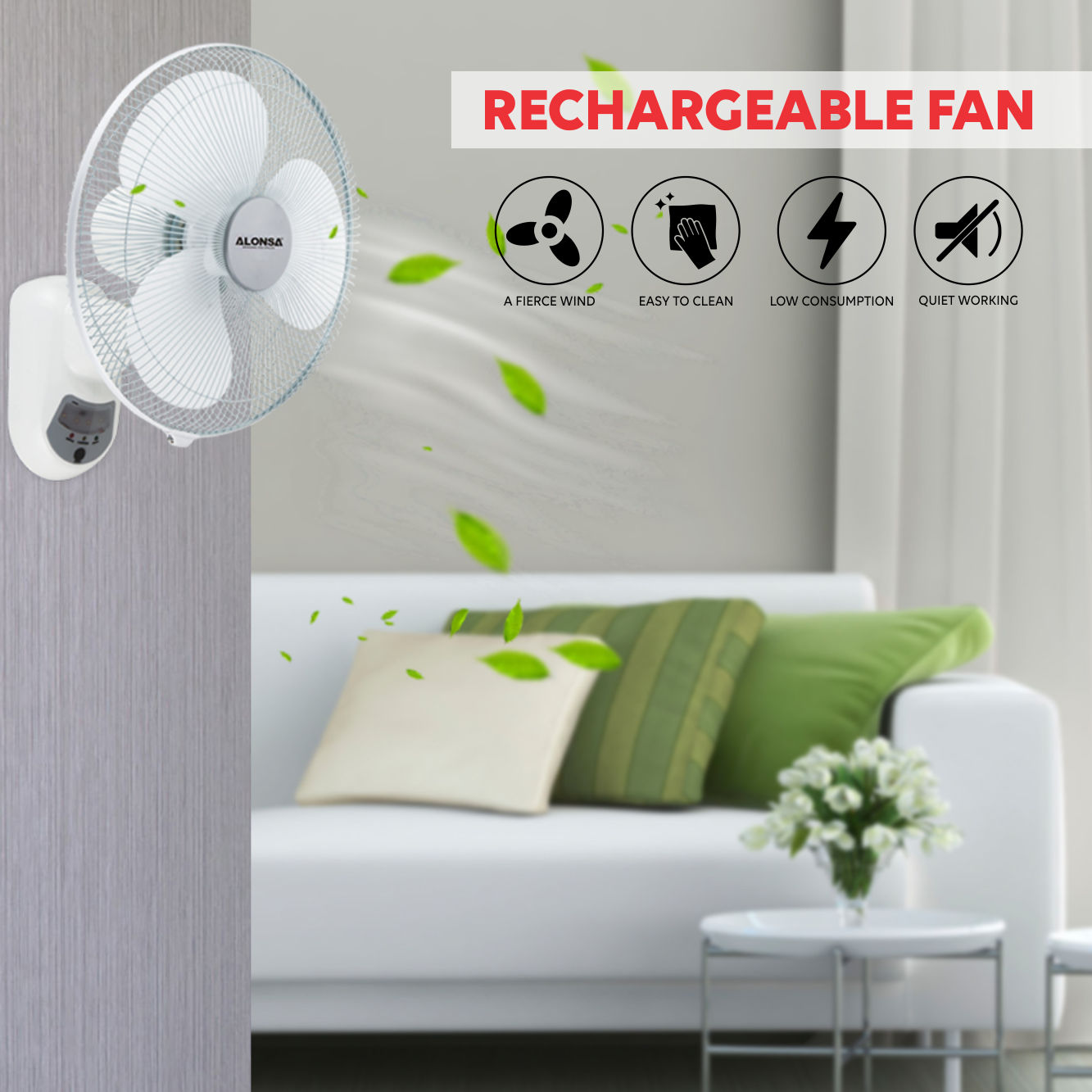 Wall Fan with Remote Control White - Al-112