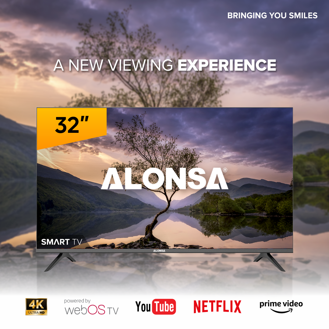 Alonsa 32 Inch FHD Smart TV With Netflix, Youtube, Prime Video, Dolyby Audio & Bezelless Design