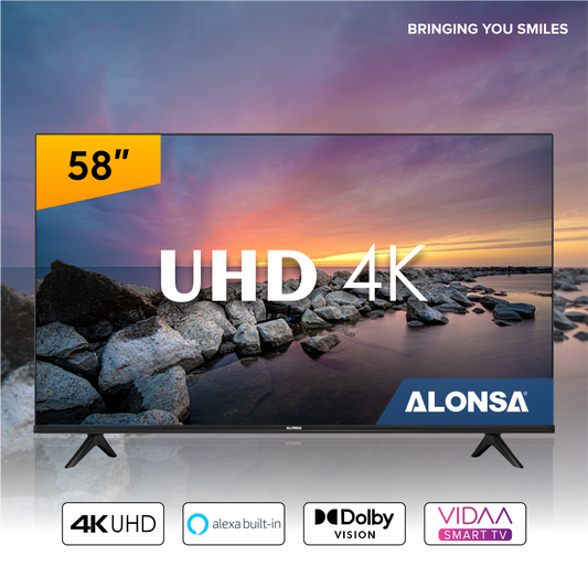 Alonsa (58 Inch) 4K UHD Smart TV with Dolby Vision HDR, DTS Virtual X, VIDAA System, Bluetooth and Wi-Fi