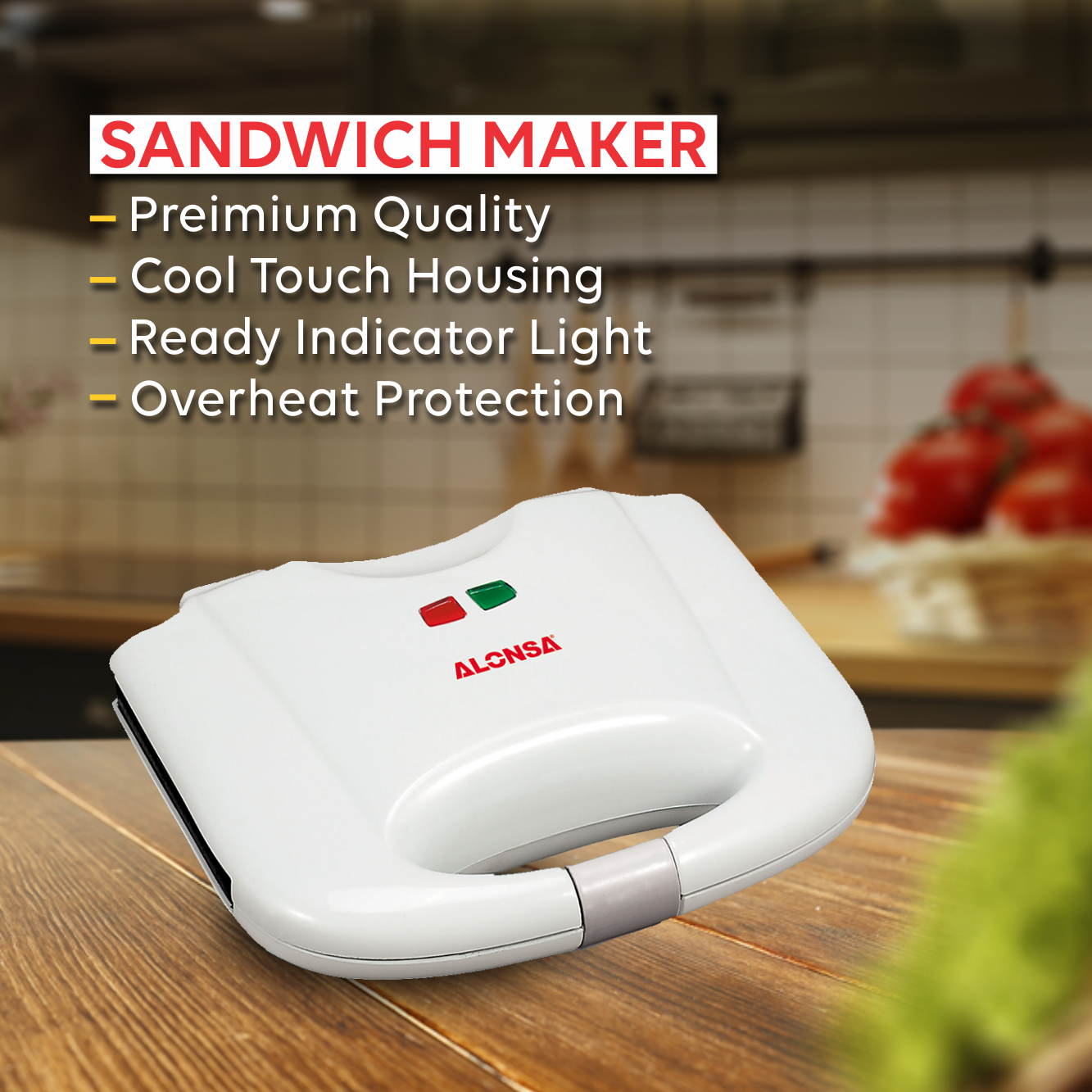 Sandwich Maker with Non-Stick Plates, 700W | Perfect for Breakfast