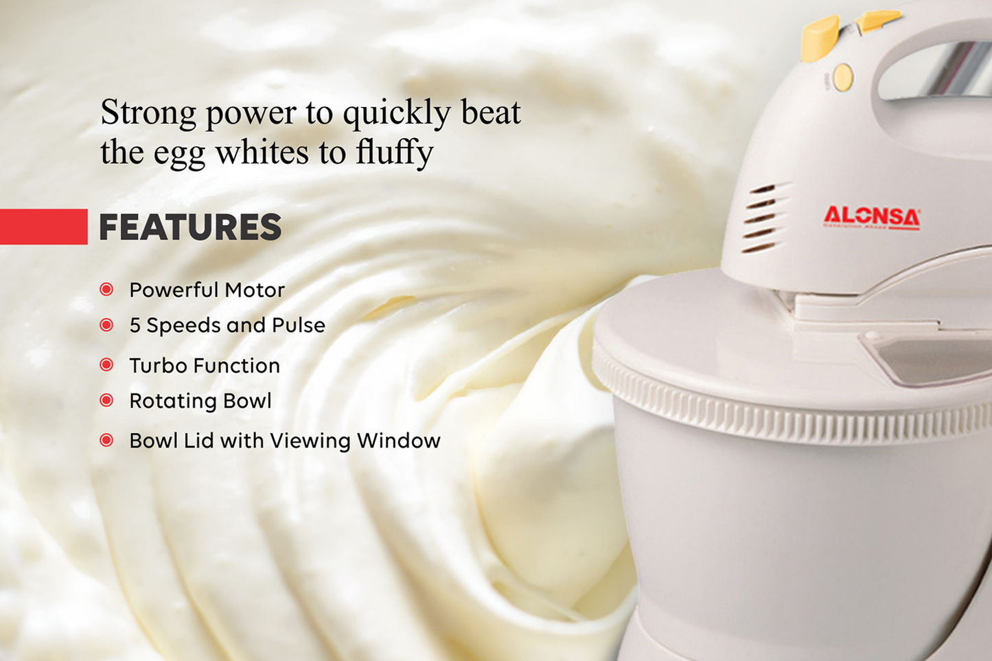 Electric Hand Mixer with Bowl and Lid for Baking 250W - Powerful Motor with 5 Speed
